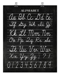 Vintage Alphabet and Numerical Cursive Classroom Poster Chalkboard Word Art - Back to School Teacher Appreciation Gift