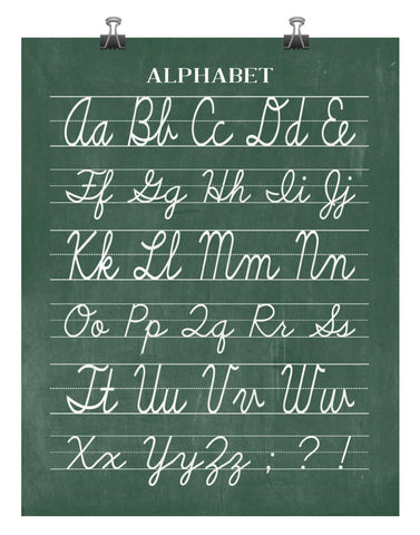 Vintage Cursive Alphabet Classroom Chalkboard Print - Back to School, Teacher Appreciation Gift