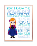 Princess Anna Frozen Christian Nursery Decor Unframed Print, For I Know The Plans I Have For You - Jeremiah 29:11