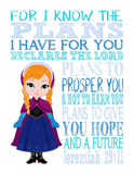 Princess Anna Frozen Christian Nursery Decor Unframed Print, For I Know The Plans I Have For You - Jeremiah 29:11