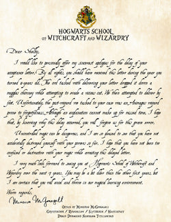 Personalized Hogwarts Apology for Late Delivery of Acceptance Letter A Perfect Add on to Acceptance Letter Headmistress McGonagall