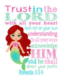 Princess Christian Nursery Decor Set of 4 Prints, Mulan, Rapunzel, Ariel and Jasmine with Bible Verses