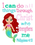 Princess Christian Nursery Decor Set of 4 Unframed Prints, Moana, Ariel, Cinderella and Belle with Bible Verses