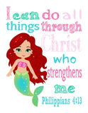 Ariel Christian Princess Nursery Decor Unframed Print - I Can Do All Things Through Christ Who Strengthens Me - Philippians 4:13