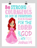 Ariel Christian Princess Nursery Decor Print, Be Strong & Courageous Joshua 1:9
