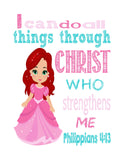 Ariel Christian Princess Nursery Decor Art Print - I Can Do All Things Through Christ Who Strengthens Me - Philippians 4:13