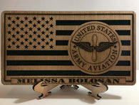 Small American Flag, 82nd Airborne US Army Aviation desk flag, Engraved Wood Painted Rustic Style Flag