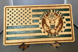 Small American Flag, US Army Military desk flag, Engraved Wood Painted Rustic Style Flag