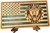Small American Flag, US Army Military desk flag, Engraved Wood Painted Rustic Style Flag