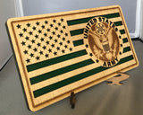 Small American Flag, US Army Military desk flag, Engraved Wood Painted Rustic Style Flag