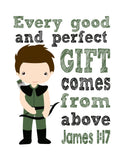 Arrow Superhero Christian Nursery Decor Print - Every Good and Perfect Gift Comes From Above - James 1:17