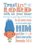 Aspen Heitz Trolls Christian Nursery Decor Print, Trust in the Lord with all your Heart - Proverbs 3:5-6
