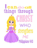 Aurora Christian Princess Nursery Decor Art Print - I Can Do All Things Through Christ Who Strengthens Me - Philippians 4:13