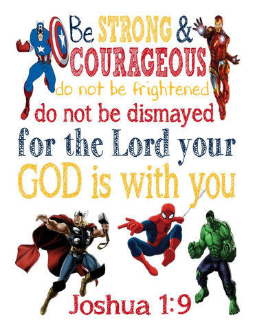Avengers Christian Superhero Nursery Decor Print - Be Strong & Courageous Joshua 1:9