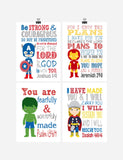 Avengers Superhero Christian Nursery Decor Art Print Set of 4 - Thor, Captain America Hulk and Ironman