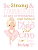 Blonde Ballerina Christian Nursery Decor Set of 4 Prints in Pink and Gold with Bible Verses
