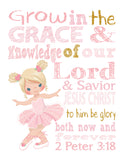 Blonde Ballerina Christian Nursery Decor Set of 4 Prints in Pink and Gold with Bible Verses