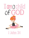 Ballerina Christian Nursery Decor Wall Art Set of 4 Prints - Red Haired Ballerinas