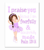 Ballerina Christian Nursery Decor Print in Purple , Fearfully & Wonderfully Made Psalm 139:14
