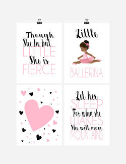 African American Ballerina Inspirational Nursery Decor Set of 4 Prints - Little But Fierce