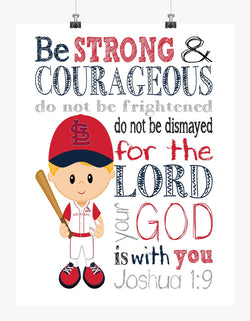 Personalized St. Louis Cardinals Baseball Christian Sports Nursery Decor Print - Be Strong and Courageous Joshua 1:9