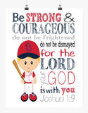 Personalized St. Louis Cardinals Baseball Christian Sports Nursery Decor Print - Be Strong and Courageous Joshua 1:9