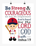 Boston Red Sox Christian Sports Nursery Decor Print - Be Strong & Courageous Joshua 1:9