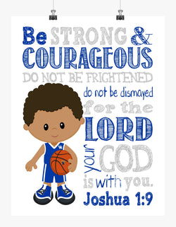 African American UK Kentucky Wildcats  Christian Sports Nursery Print - Be Strong and Courageous Joshua 1:9