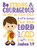 LA Lakers Christian Sports Nursery Print - Be Strong and Courageous Joshua 1:9