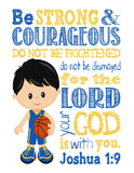 Golden State Warriors Christian Sports Nursery Decor Print - Be Strong and Courageous Joshua 1:9