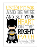 Batman Superhero Christian Nursery Decor Unframed Print - Listen My Son Be Wise Proverbs 23:19