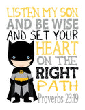 Batman Superhero Christian Nursery Decor Unframed Print - Listen My Son Be Wise Proverbs 23:19