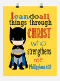 Batman Superhero Christian Nursery Decor Print, I Can Do All Things Through Christ Who Strengthens Me - Philippians 4:13