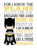 Batman Superhero Christian Nursery Decor Art Print - For I Know The Plans I Have For You - Jeremiah 29:11