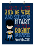 Batman Superhero Christian Nursery Decor Print - Listen My Son Be Wise Proverbs 23:19