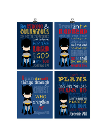 Batman Superhero Christian Nursery Decor Art Set of 4 Prints
