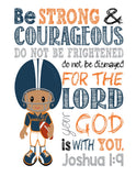 Personalized African American Chicago Bears Christian Sports Nursery Print - Be Strong and Courageous Joshua 1:9