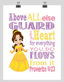 Belle Christian Princess Nursery Decor Wall Art Print - Above all else Guard your Heart - Proverbs 4:23