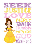 Princess Set of 4 - Christian Nursery Decor Wall Art Print - Jasmine, Cinderella, Mulan and Belle - Bible Verse - Multiple Sizes