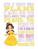 Belle Christian Princess Nursery Decor Wall Art Print - For I Know The Plans I Have For You - Jeremiah 29:11