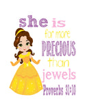 Princess Christian Nursery Decor Set of 4 Prints, Rapunzel, Jasmine, Belle and Mulan with Bible Verses