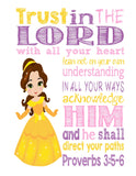 Christian Princess Nursery Decor Set of 4 Printables, Jasmine, Aurora, Belle and Elsa with Bible Verses - Instant Download