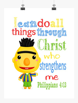 Bert Sesame Street Christian Nursery Decor Print, I Can Do All Things Through Christ, Philippians 4:13