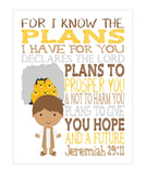 Daniel and the Lions Den Biblical Christian Superhero Nursery Unframed Print - For I know the Plans I have for you declares the Lord Jeremiah 29:11