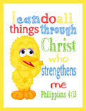Sesame Street Christian Nursery Decor Set of 4 Prints, Big Bird, Cookie Monster, Elmo and Oscar the Grouch with Bible Verses
