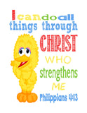Sesame Street Christian Nursery Decor Set of 4 Prints, Big Bird, Grover, Elmo and Snuffleupagus with Bible Verses