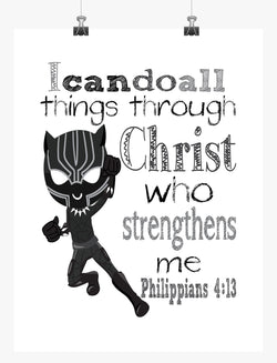 Black Panther Christian Superhero Nursery Decor Art Print - I Can Do All Things Through Christ Who Strengthens Me - Philippians 4:13