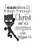 Black Panther Christian Superhero Nursery Decor Art Print - I Can Do All Things Through Christ Who Strengthens Me - Philippians 4:13