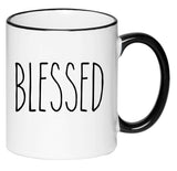 Blessed Farmhouse Mug Rae Dunn Inspired Coffee Cup, Gift for Her, Farmhouse Decor, Gift for Women, Hot Chocolate, 11 Ounce Ceramic Mug