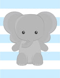 Safari Nursery Art Set of 3 Prints - Elephant, Giraffe, Hippo - Blue Gray Stripes Print